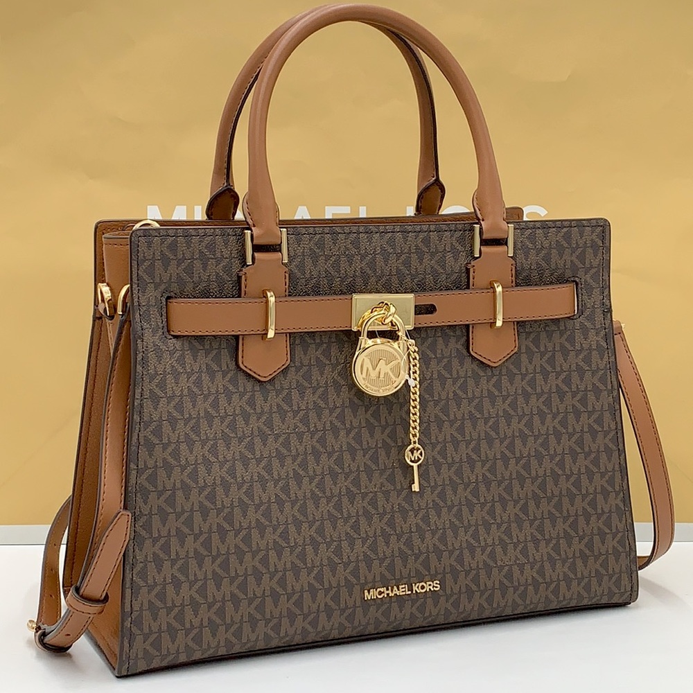 Michael Kors Hamilton Meidum Satchel Shoulder Crossbody luggage /Brown signature